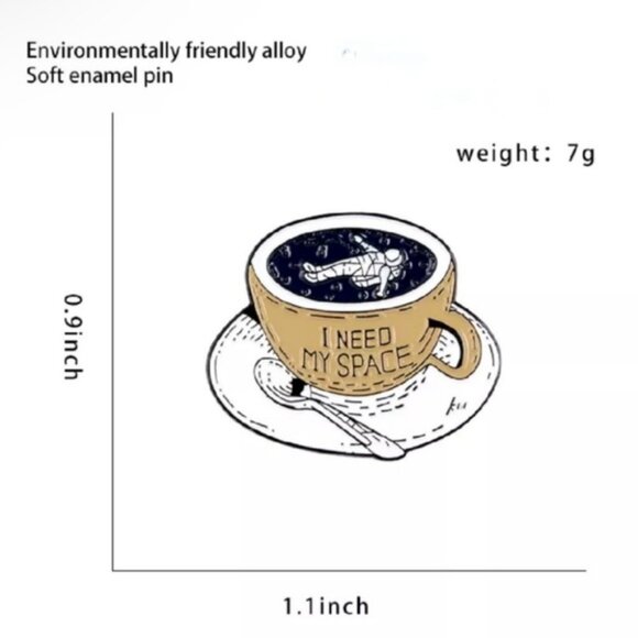 Astronaut Pin I Need My Space Pin Enamel Pin Coffee Cup Cute Cartoon - Picture 4 of 4